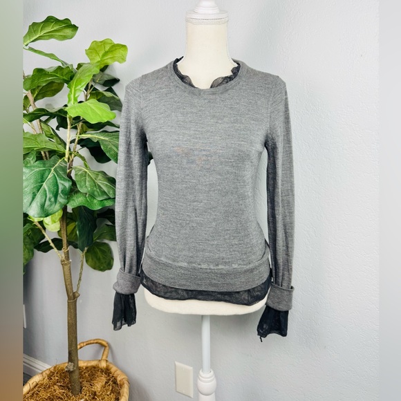 Dolce & Gabbana Grey charcoal Knit Mesh Layered Sweater Crew Neck Top - Picture 1 of 10